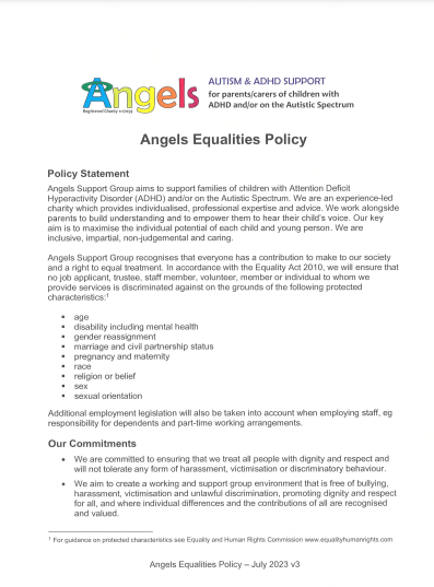 Angels Equalities Policy